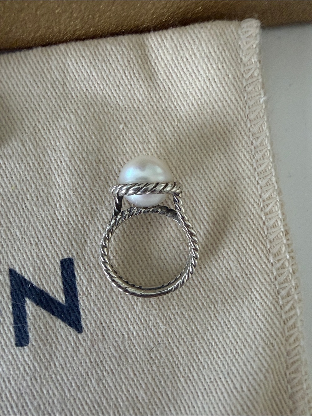 David Yurman Silver Pearl Rope Ring - White Pearl